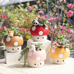 Creative Fun Personalized Mushroom Succulent Green Plant Pot, Balcony Garden Desktop Decor Figurine
