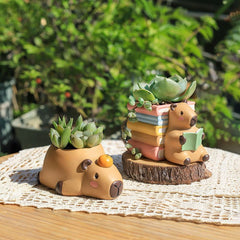 Creative Personalized Capybara Succulent Pot, Balcony Garden Desktop Pen Holder Decor Figurine