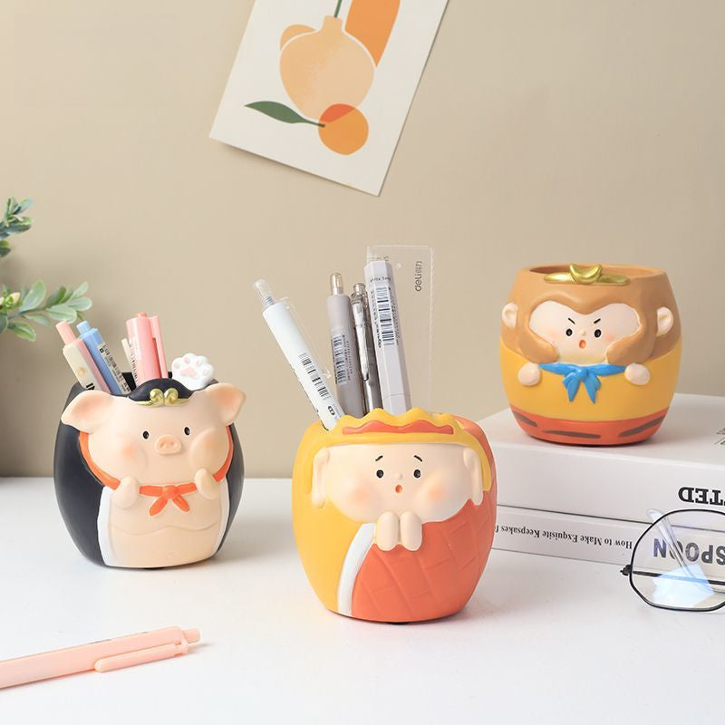 Creative Journey to the West Master & Disciples Pen Holder Storage Box, Kids Boys Student Desktop Decor Birthday Gift
