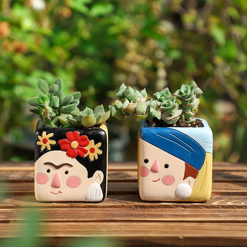 Cute Fun Design Resin Mini Succulent Pot, Creative Personalized Dual-Use Desktop Planter Decor Figurine