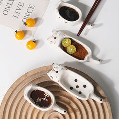 Cute Cat Ceramic Small Dish, High Aesthetic Dipping Sauce Dish, Dual-Use Chopstick Rest, Multi-functional Home Use