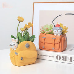 Creative Cute Cartoon Backpack Puppy Succulent Pot, Personalized Balcony Decoration Potted Plant Bonsai Figurine