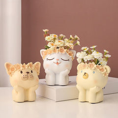 Creative Cartoon Animal Panda Dual-Use Succulent Pot & Pen Holder, Personalized Micro Landscape Planter Decor