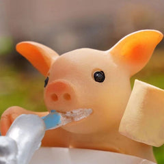 Creative Cute Brushing Teeth Pig Figurine, Cartoon Simulation Animal Model, Exquisite Small Gift for Birthday/Qixi Festival