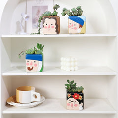 Cute Fun Design Resin Mini Succulent Pot, Creative Personalized Dual-Use Desktop Planter Decor Figurine