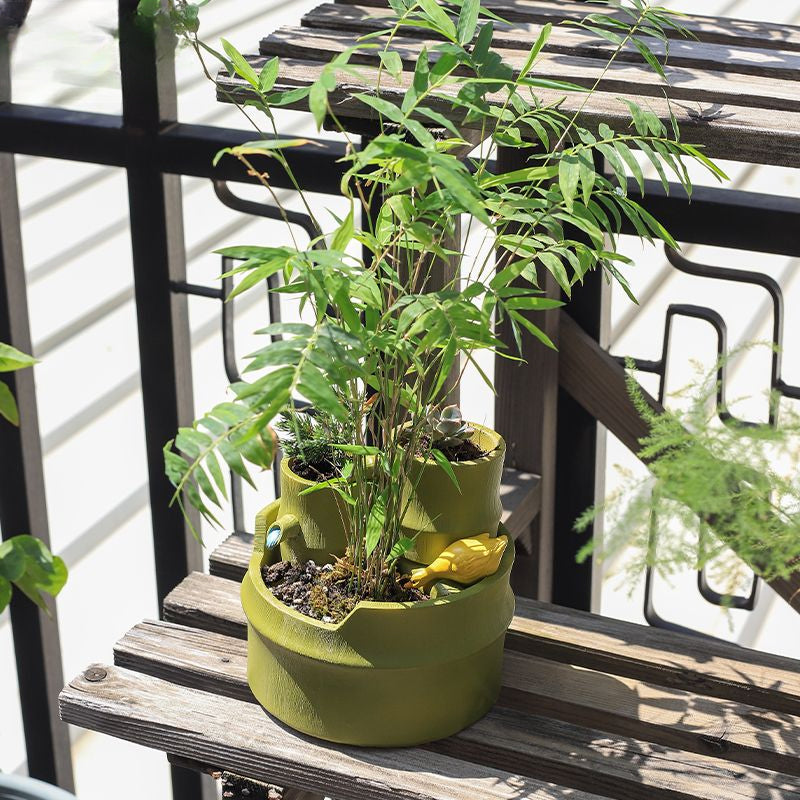 Pastoral Style Imitation Bamboo Resin Succulent Pot, Personalized Balcony Garden Micro Landscape Decor