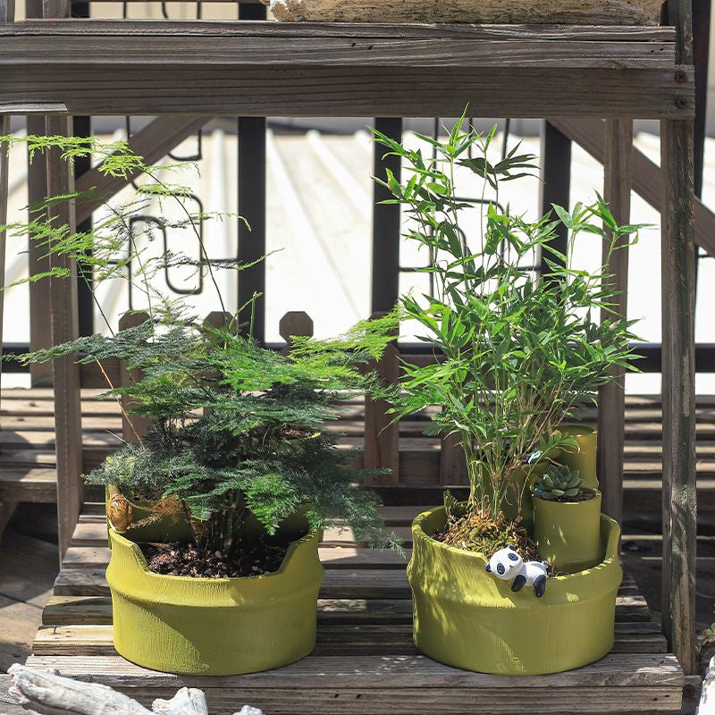 Pastoral Style Imitation Bamboo Resin Succulent Pot, Personalized Balcony Garden Micro Landscape Decor