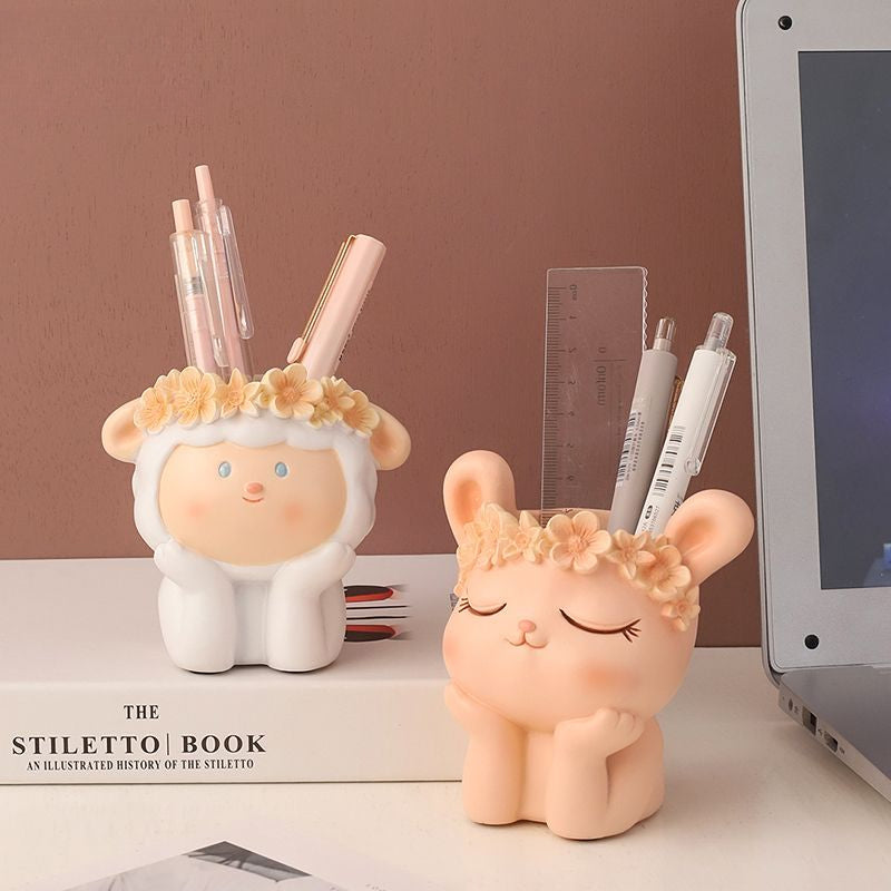 Creative Cartoon Animal Panda Dual-Use Succulent Pot & Pen Holder, Personalized Micro Landscape Planter Decor