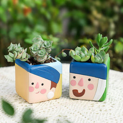 Cute Fun Design Resin Mini Succulent Pot, Creative Personalized Dual-Use Desktop Planter Decor Figurine
