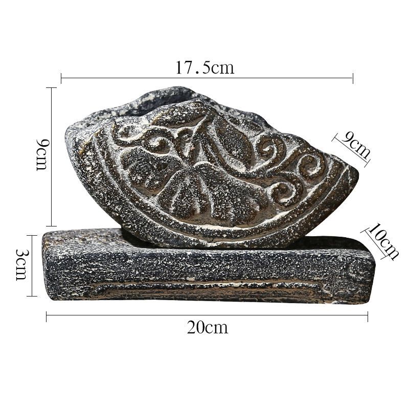 Chinese Style Imitation Stone Ceramic Flower Pot, Vintage Distressed Succulent Green Plant Planter with Cement Tray