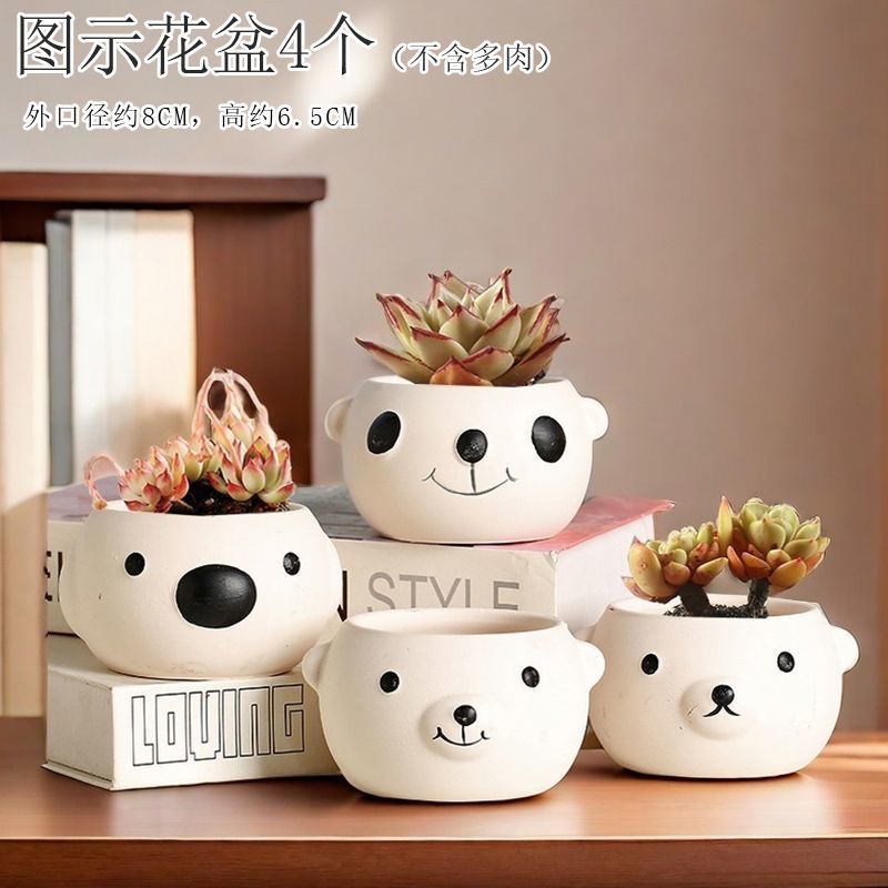 Creative Cute Animal Coarse Pottery Succulent Pot Set, Simple Durable High Aesthetic Home Decor