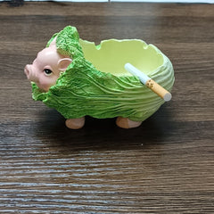Creative Cute Pig Arching Cabbage Ashtray, Fresh Pastoral Indoor Living Room Hotel Desktop Decor
