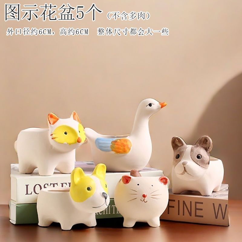 Creative Cute Animal Coarse Pottery Succulent Pot Set, Simple Durable High Aesthetic Home Decor