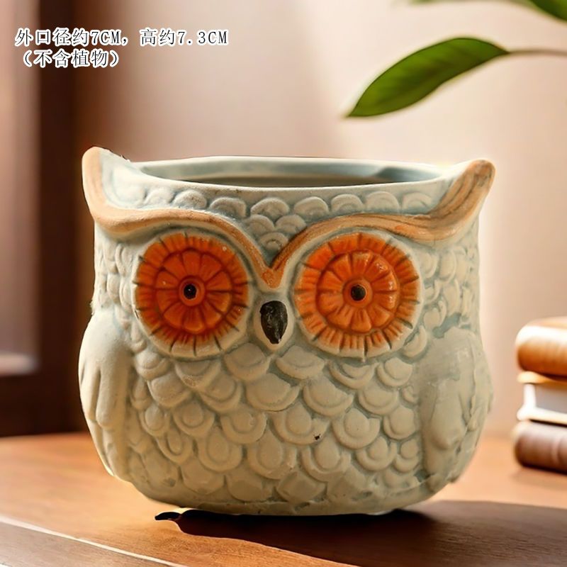 Creative Cute Animal Coarse Pottery Succulent Pot Set, Simple Durable High Aesthetic Home Decor