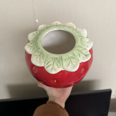 Large Diameter Strawberry Ceramic Vase, Wide Mouth Chopstick Holder Pen Holder, 3D Fruit Shape Balcony Decor