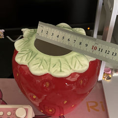 Large Diameter Strawberry Ceramic Vase, Wide Mouth Chopstick Holder Pen Holder, 3D Fruit Shape Balcony Decor