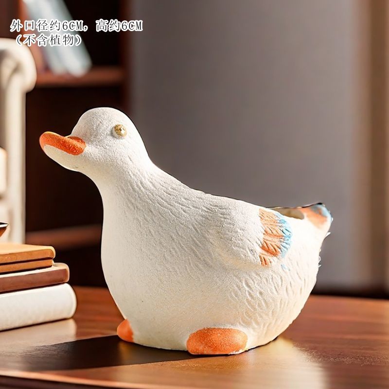 Cute Animal Succulent Pot Set, Creative Coarse Pottery Simple Home Durable High Aesthetic Decor