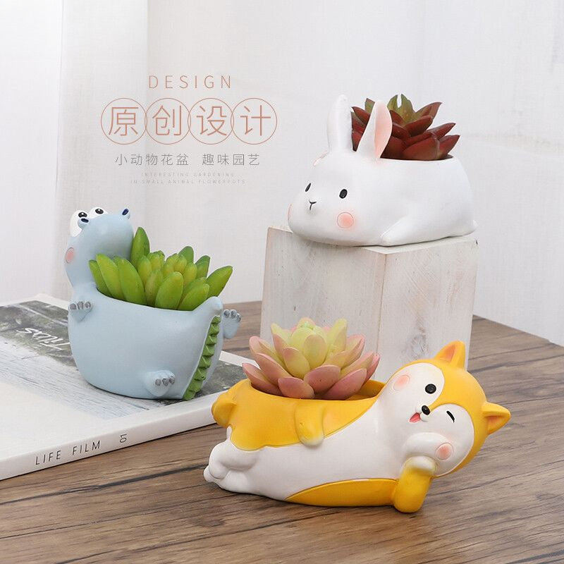Creative Cute Small Animal Resin Succulent Pot, Desktop Micro Landscape Indoor Plant Planter Decor