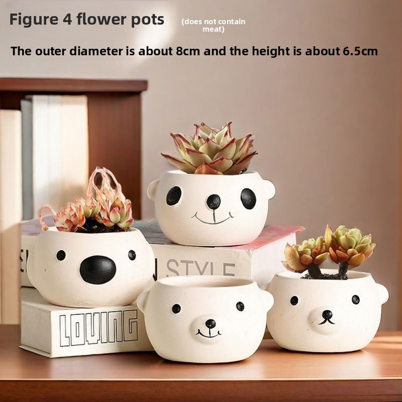 Cute Animal Succulent Pot Set, Creative Coarse Pottery Simple Home Durable High Aesthetic Decor