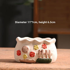 Spring Dot Ceramic Succulent Pot, Simple Home Balcony Terracotta Coarse Pottery Small Planter