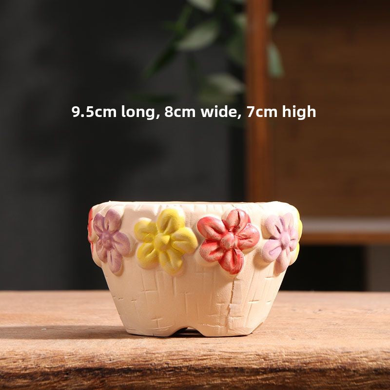 Spring Dot Ceramic Succulent Pot, Simple Home Balcony Terracotta Coarse Pottery Small Planter
