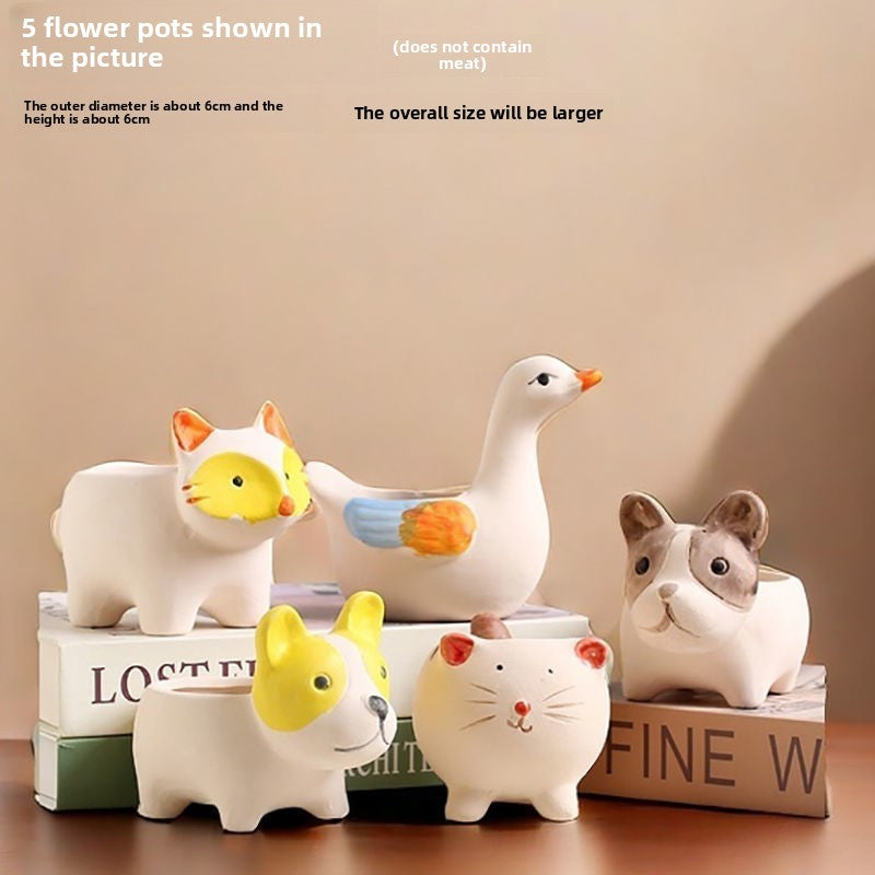 Cute Animal Succulent Pot Set, Creative Coarse Pottery Simple Home Durable High Aesthetic Decor