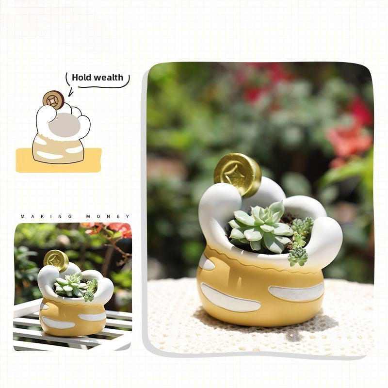 Lucky Cat Paw Dual-Use Succulent Pot & Pen Holder, Personalized Balcony Garden Desktop Plant Decor Figurine