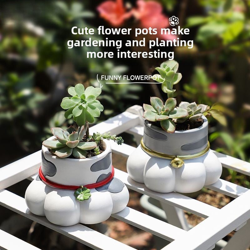 Lucky Cat Paw Dual-Use Succulent Pot & Pen Holder, Personalized Balcony Garden Desktop Plant Decor Figurine