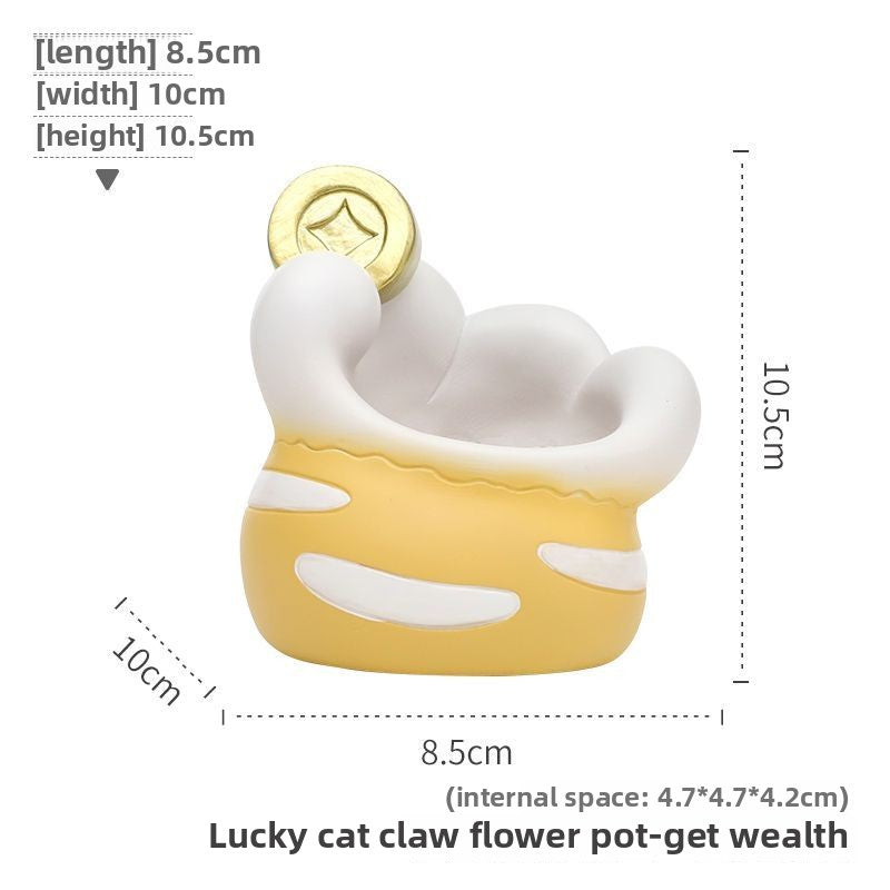 Lucky Cat Paw Dual-Use Succulent Pot & Pen Holder, Personalized Balcony Garden Desktop Plant Decor Figurine