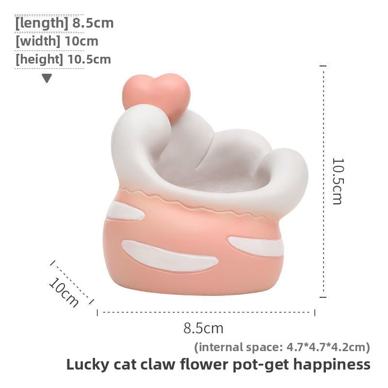 Lucky Cat Paw Dual-Use Succulent Pot & Pen Holder, Personalized Balcony Garden Desktop Plant Decor Figurine