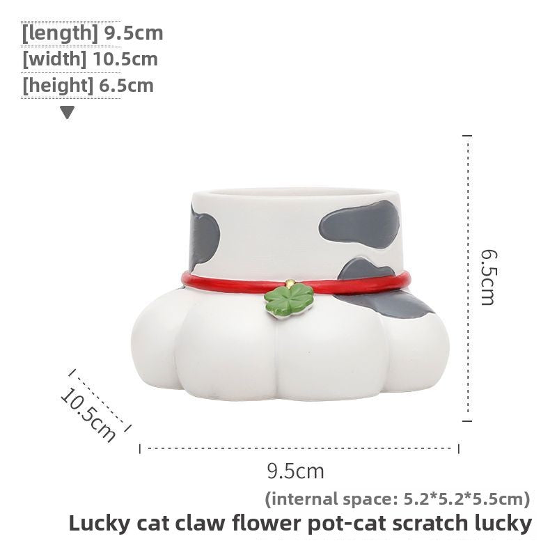 Lucky Cat Paw Dual-Use Succulent Pot & Pen Holder, Personalized Balcony Garden Desktop Plant Decor Figurine