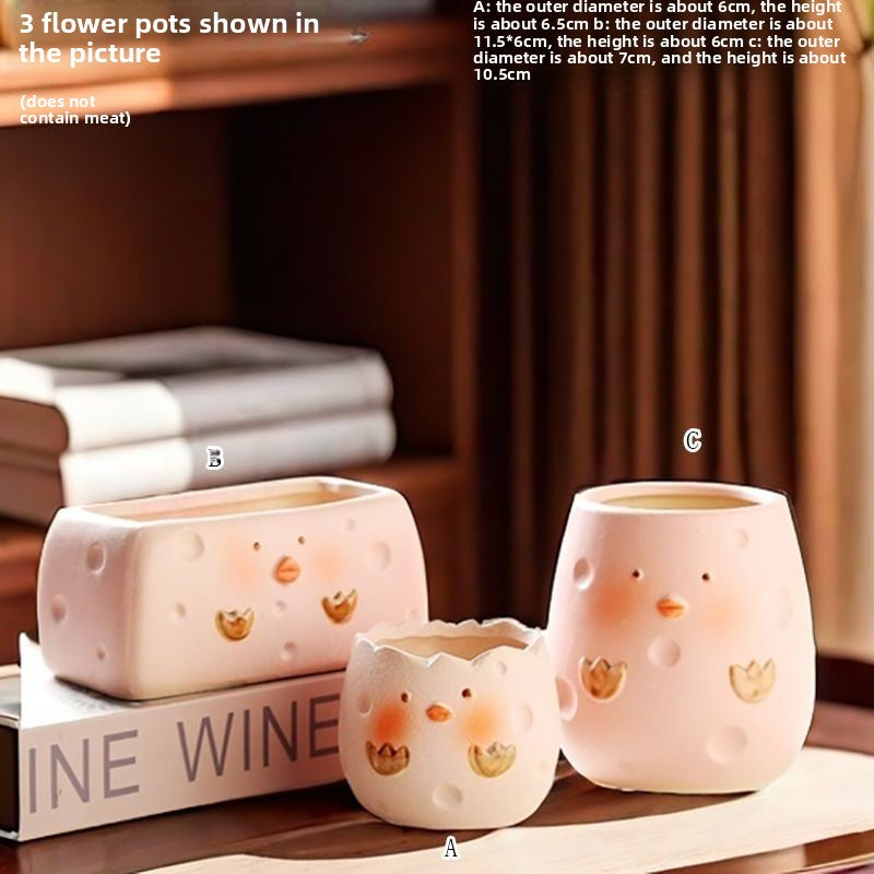Cute Animal Succulent Pot Set, Creative Coarse Pottery Simple Home Durable High Aesthetic Decor