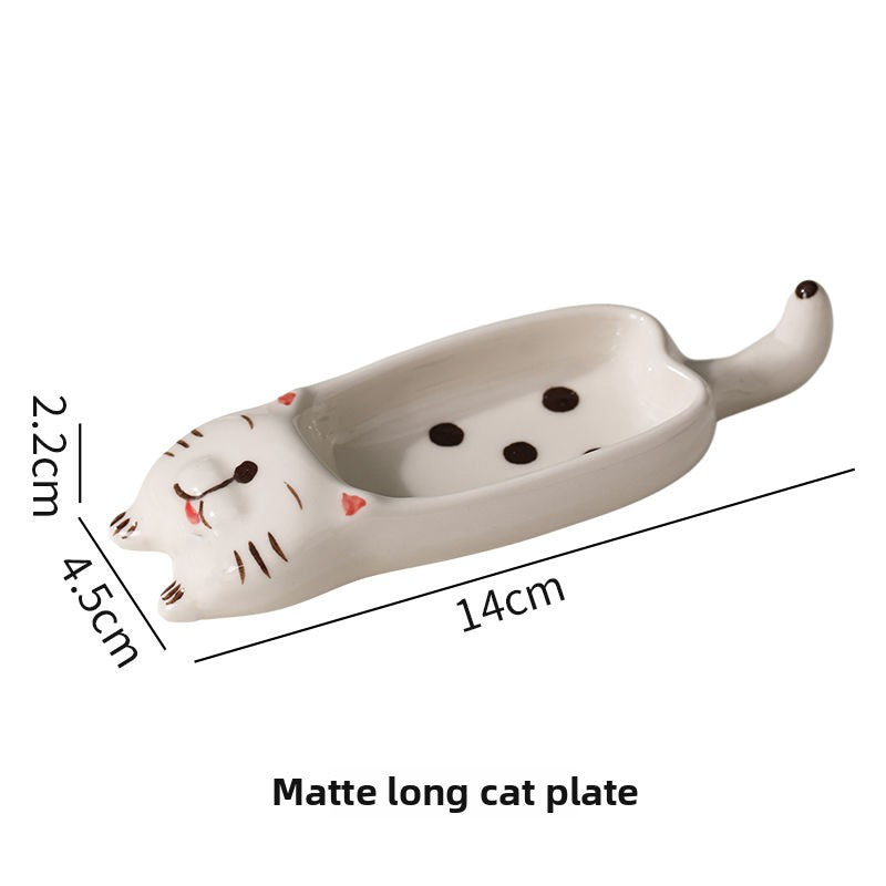 Cute Cat Ceramic Small Dish, High Aesthetic Dipping Sauce Dish, Dual-Use Chopstick Rest, Multi-functional Home Use