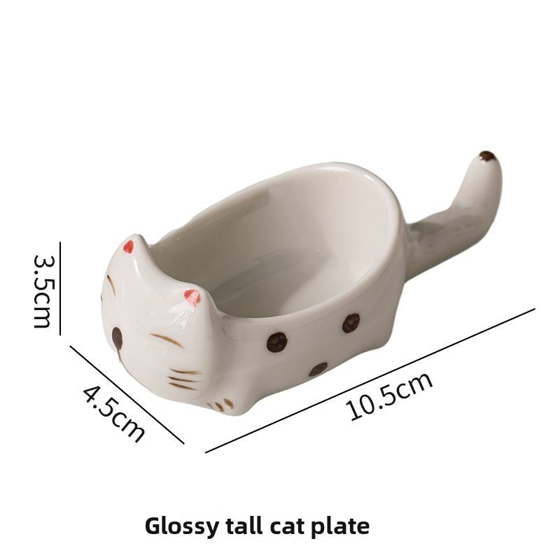 Cute Cat Ceramic Small Dish, High Aesthetic Dipping Sauce Dish, Dual-Use Chopstick Rest, Multi-functional Home Use
