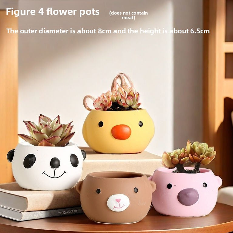 Cute Animal Succulent Pot Set, Creative Coarse Pottery Simple Home Durable High Aesthetic Decor