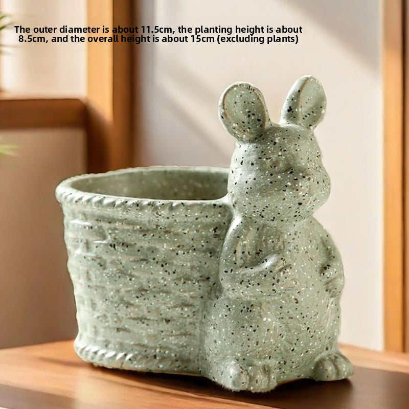 Cute Animal Succulent Pot Set, Creative Coarse Pottery Simple Home Durable High Aesthetic Decor