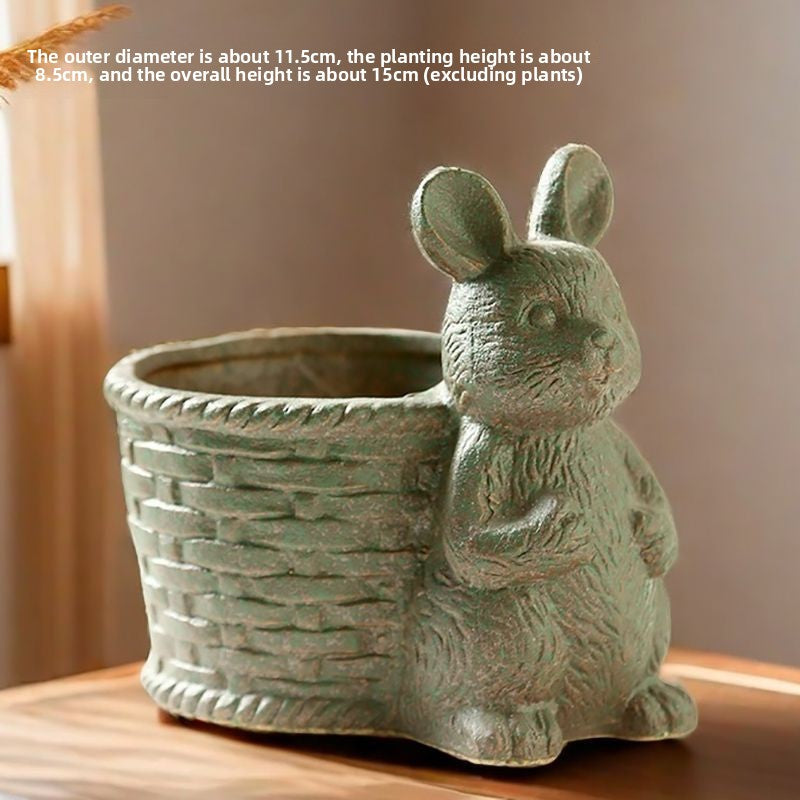 Cute Animal Succulent Pot Set, Creative Coarse Pottery Simple Home Durable High Aesthetic Decor