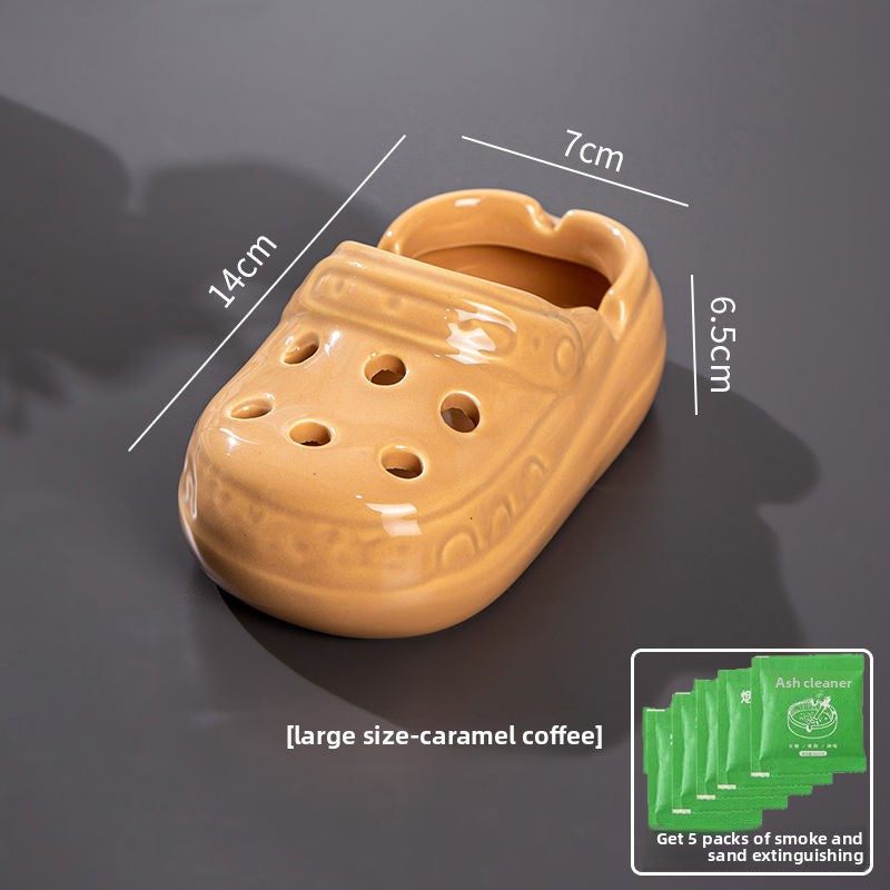 Cute Ceramic Hole Shoe Ashtray, High Aesthetic Office Home Living Room Trendy Ashtray (Splash-Proof)