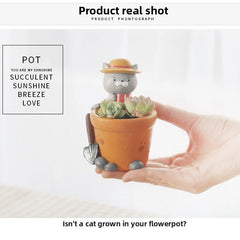 Creative Cute Cartoon Mini Small Cat Succulent Pot, Personalized Micro Landscape Planter Decor Figurine