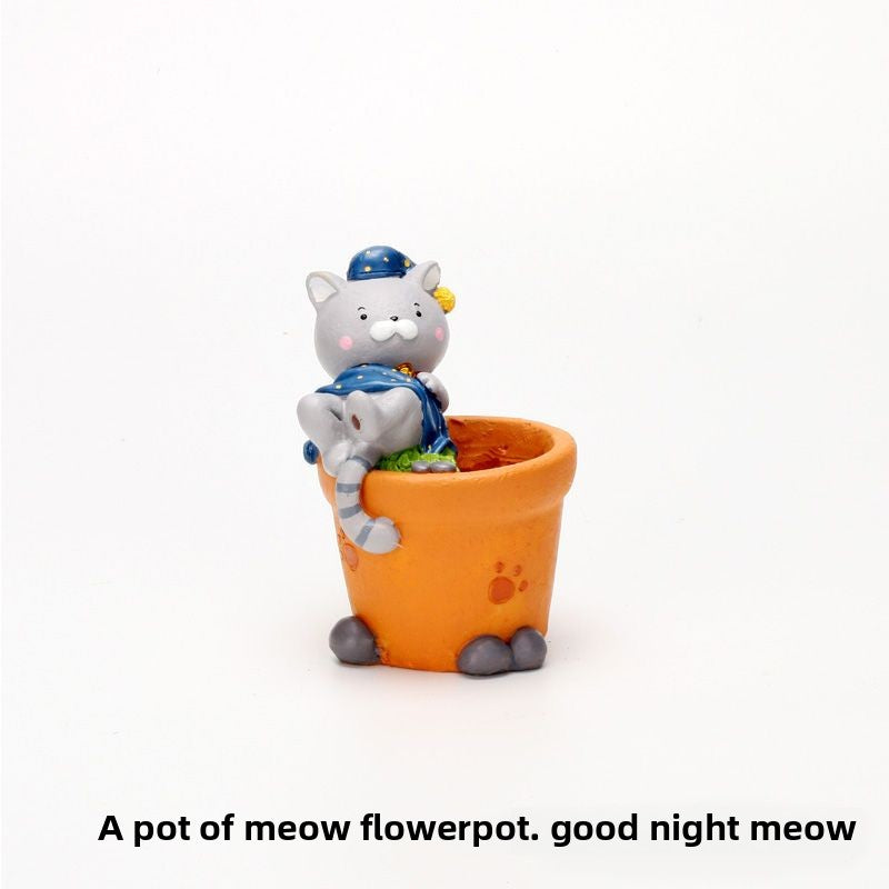 Creative Cute Cartoon Mini Small Cat Succulent Pot, Personalized Micro Landscape Planter Decor Figurine