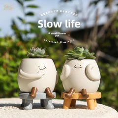 Personalized Slow & Leisurely Succulent Pot, Balcony Garden Desktop Decor Pen Holder Micro Landscape Planter Figurine