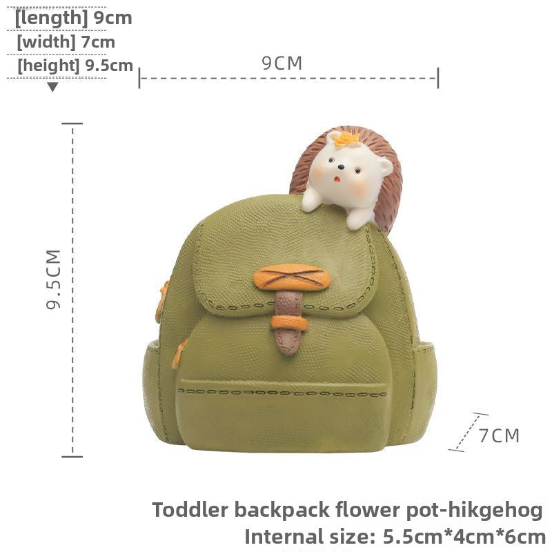 Creative Cute Cartoon Backpack Puppy Succulent Pot, Personalized Balcony Decoration Potted Plant Bonsai Figurine
