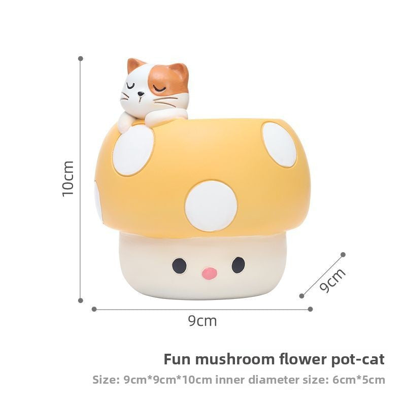 Creative Fun Personalized Mushroom Succulent Green Plant Pot, Balcony Garden Desktop Decor Figurine