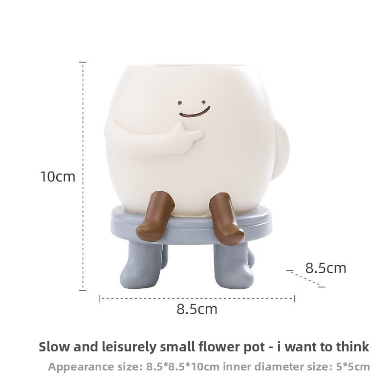Personalized Slow & Leisurely Succulent Pot, Balcony Garden Desktop Decor Pen Holder Micro Landscape Planter Figurine