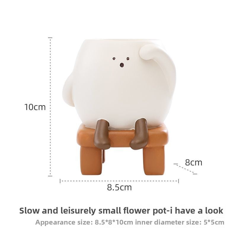 Personalized Slow & Leisurely Succulent Pot, Balcony Garden Desktop Decor Pen Holder Micro Landscape Planter Figurine