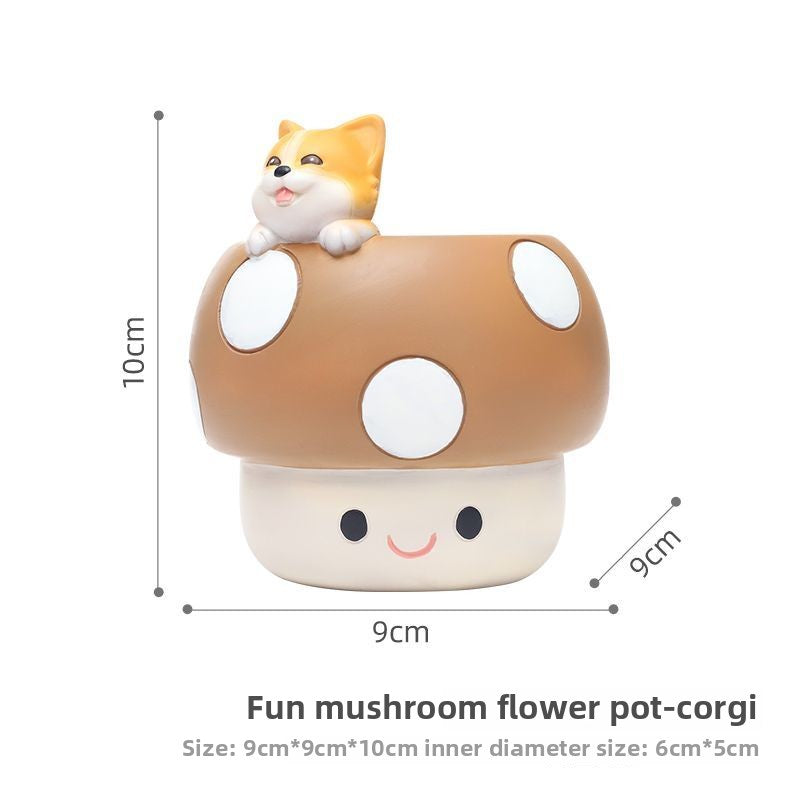 Creative Fun Personalized Mushroom Succulent Green Plant Pot, Balcony Garden Desktop Decor Figurine