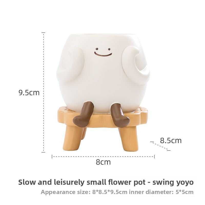 Personalized Slow & Leisurely Succulent Pot, Balcony Garden Desktop Decor Pen Holder Micro Landscape Planter Figurine