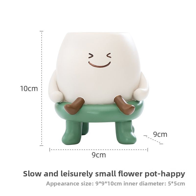 Personalized Slow & Leisurely Succulent Pot, Balcony Garden Desktop Decor Pen Holder Micro Landscape Planter Figurine