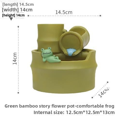 Pastoral Style Imitation Bamboo Resin Succulent Pot, Personalized Balcony Garden Micro Landscape Decor