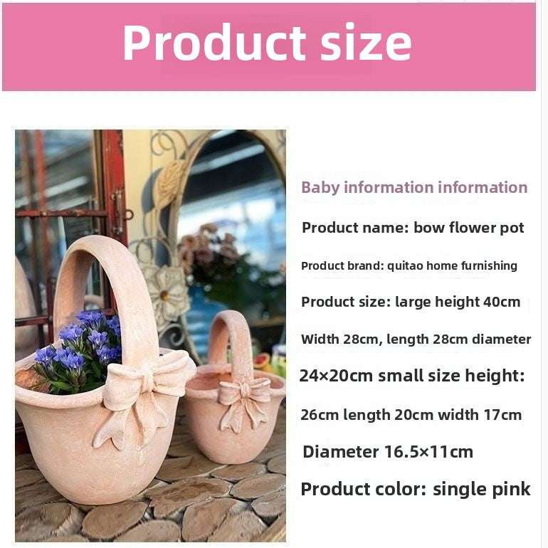 Cute Bowknot Magnesium Oxide Flower Pot / Planter, Durable Garden Courtyard Balcony Villa Decor Craft